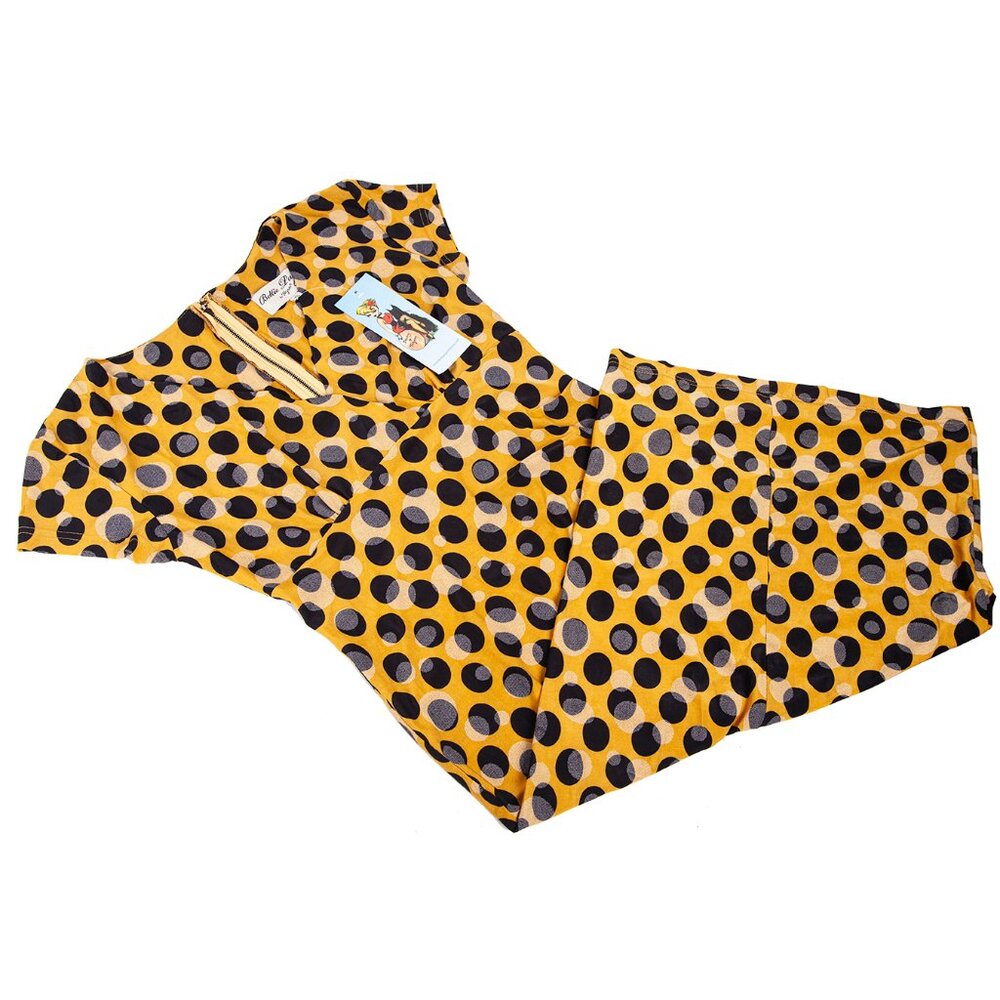 Brand New Bettie Page By Tatyana Polka Dot Yellow And Black Wiggle Dress XL